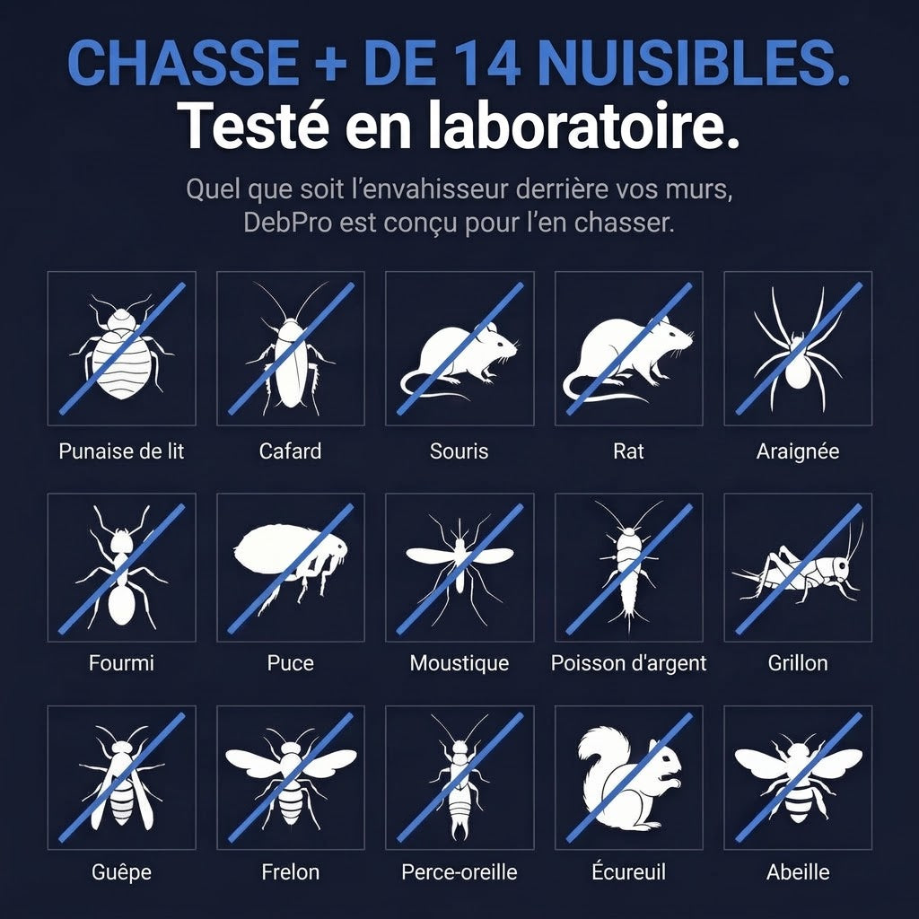 Répulsif antiparasitaire ultrasonique DebPro™ - Éliminez définitivement plus de 14 nuisibles
